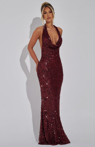 Lorena Maxi Dress - Wine Lined - glavon