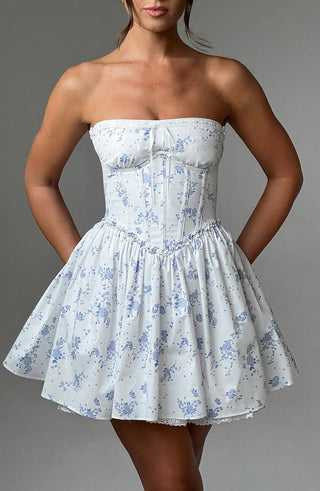 Maeve Mini Dress - Blue Ditsy Print - glavon