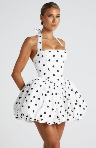 Maricia Mini Dress - Black Polka Dot Print - glavon