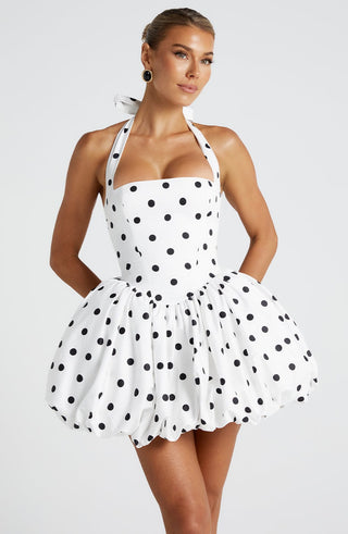 Maricia Mini Dress - Black Polka Dot Print - glavon