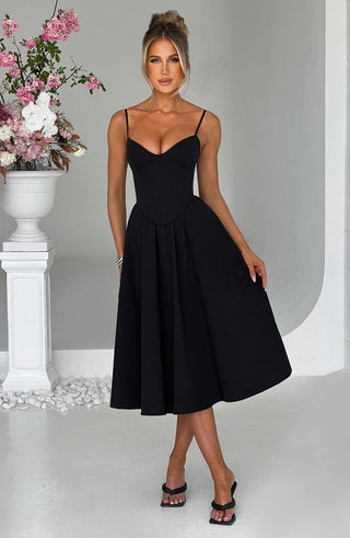 Mariella Midi Dress - Black - glavon