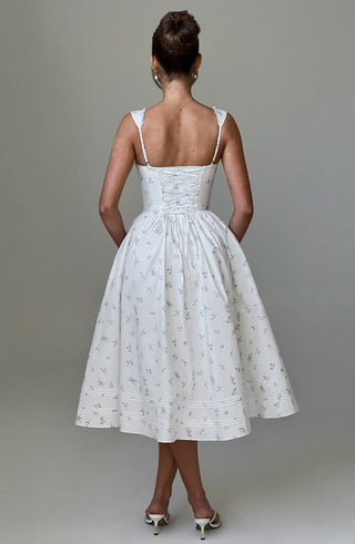 Marlena Midi Dress - White Multi Floral Print - glavon