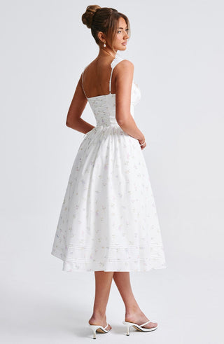 Marlena Midi Dress - White Multi Floral Print - glavon