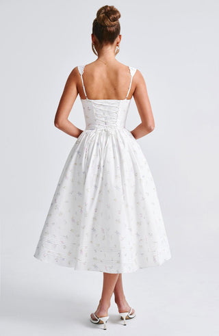 Marlena Midi Dress - White Multi Floral Print - glavon