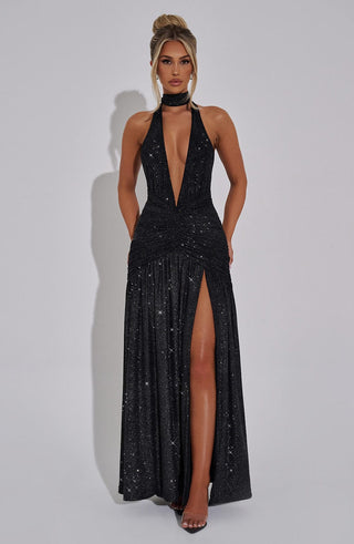 Melania Maxi Dress - Black Sparkle - glavon