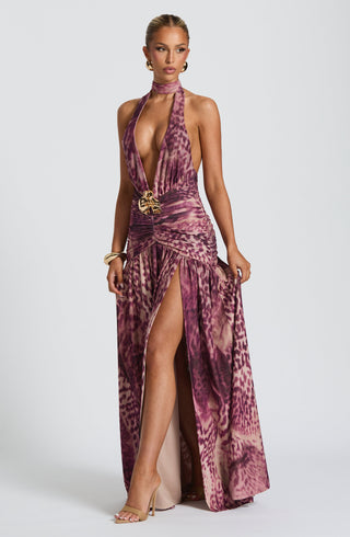 Melania Maxi Dress - Magenta Orchid Print - glavon