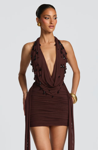 Melona Mini Dress - Plum Brown - glavon