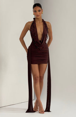 Melona Mini Dress - Plum Brown - glavon
