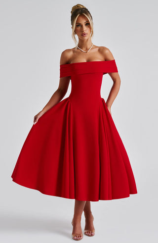 Miranda Midi Dress - Red - glavon