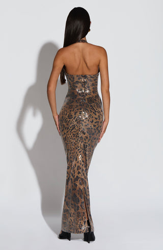 Morena Maxi Dress - Sequin Leopard Print - glavon