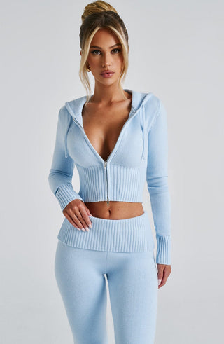 Portia Knit Hoodie - Baby Blue - glavon