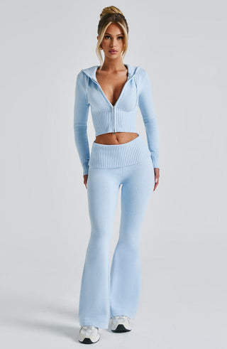 Portia Knit Hoodie - Baby Blue - glavon