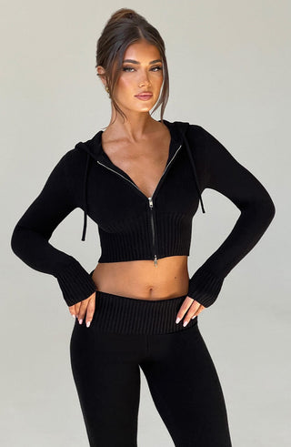 Portia Knit Hoodie - Black - glavon