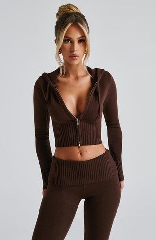 Portia Knit Hoodie - Chocolate - glavon