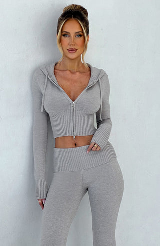 Portia Knit Hoodie - Light Grey Marl - glavon