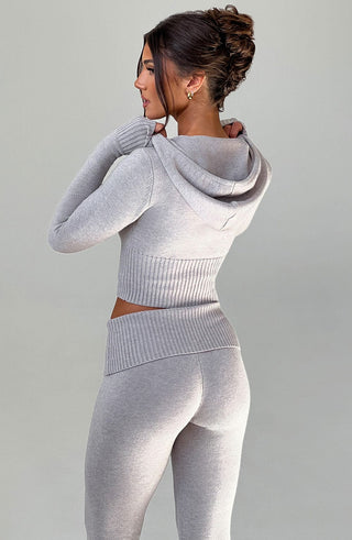 Portia Knit Hoodie - Light Grey Marl - glavon