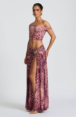 Saira Maxi Skirt - Magenta Orchid Print - glavon
