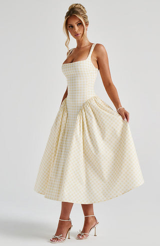 Sherrie Midi Dress - Lemon Gingham - glavon