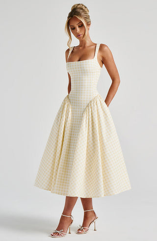Sherrie Midi Dress - Lemon Gingham - glavon