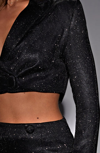 Stefania Cropped Jacket - Black Sparkle - glavon
