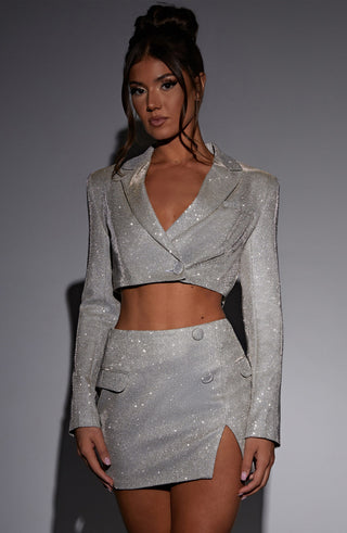 Stefania Mini Skirt - White Gold Sparkle - glavon