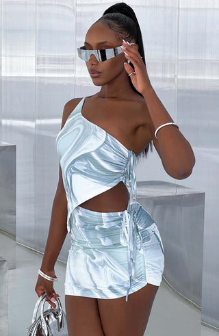 Stormi Mini Skirt - Grey Haze Print - glavon